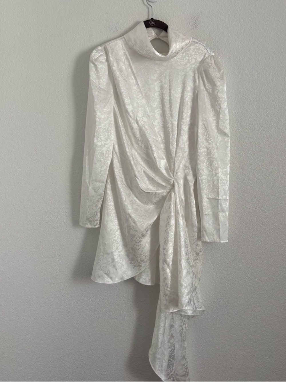 Ronny Kobo Women's Size Small White Ria Jacquard Floral Draped Mini Dress